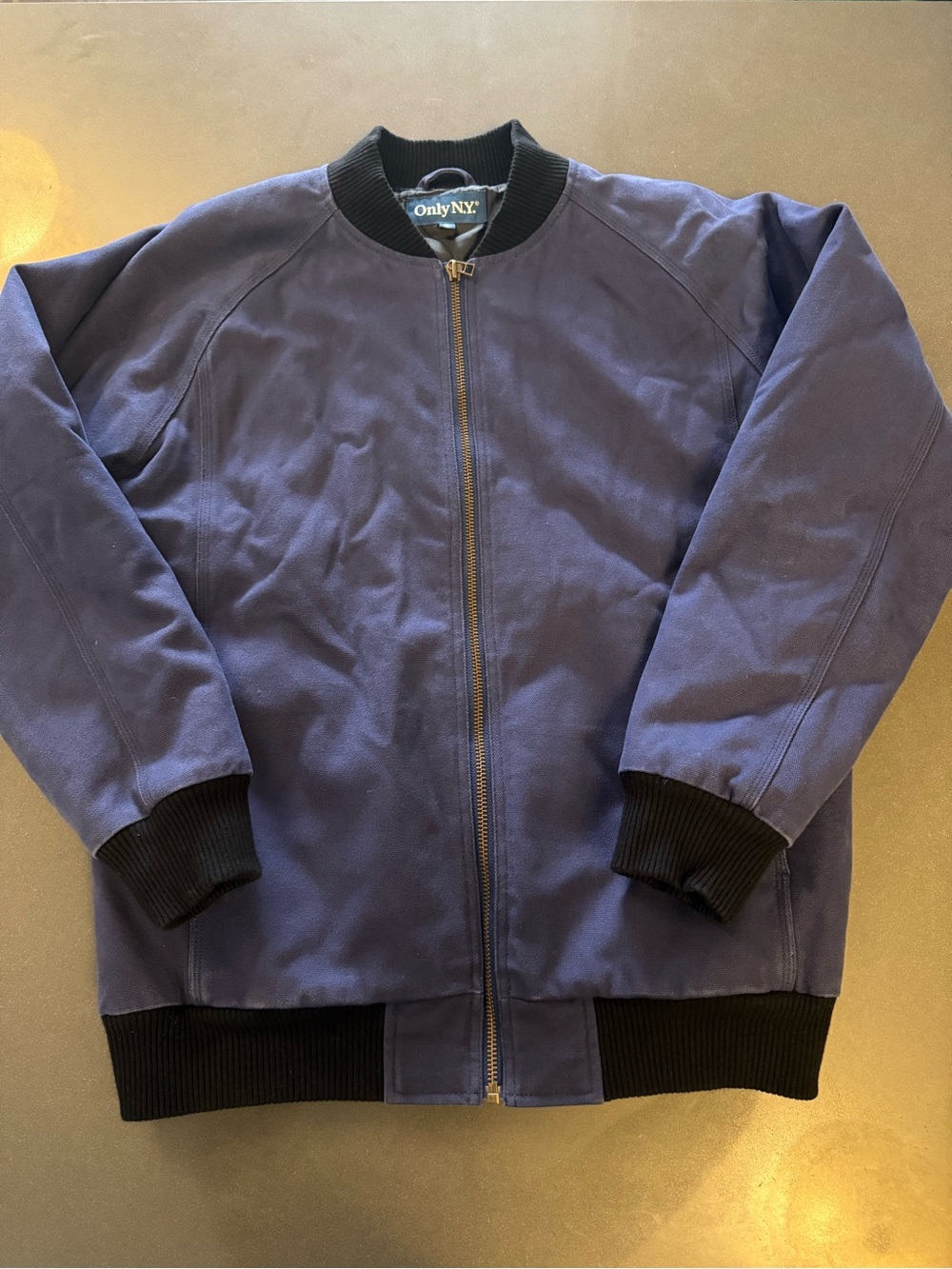 Only NY Men's Dark Blue Bomber Jacket with Black Trim